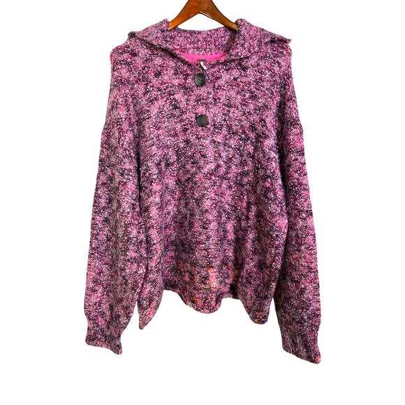 Free People Stellar Knit Pullover Sweater Pink Boucle Collared Button Size Small - Picture 2 of 13